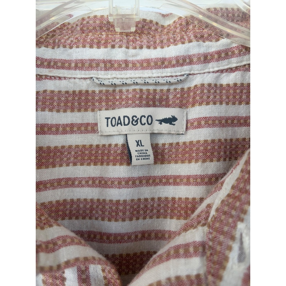 Toad&Co Mens XL Short Sleeve Button Down Shirt Red White Striped Cotton Blend - Picture 3 of 6